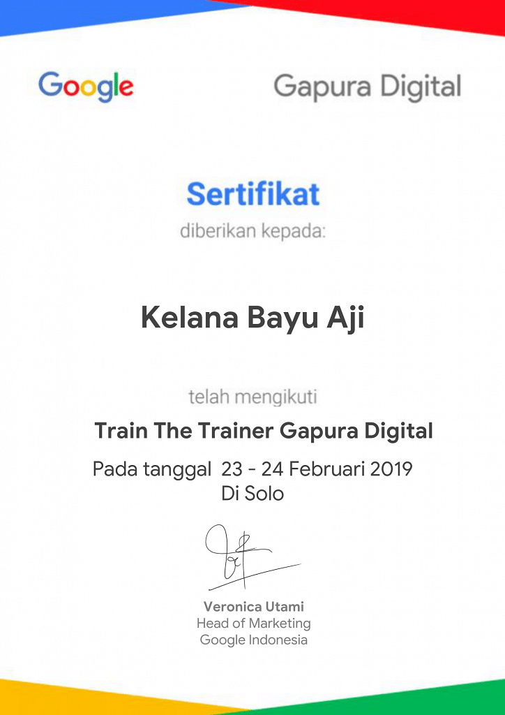 Sertifikat Train The Trainer Gapura Digital Kelana Bayu Aji